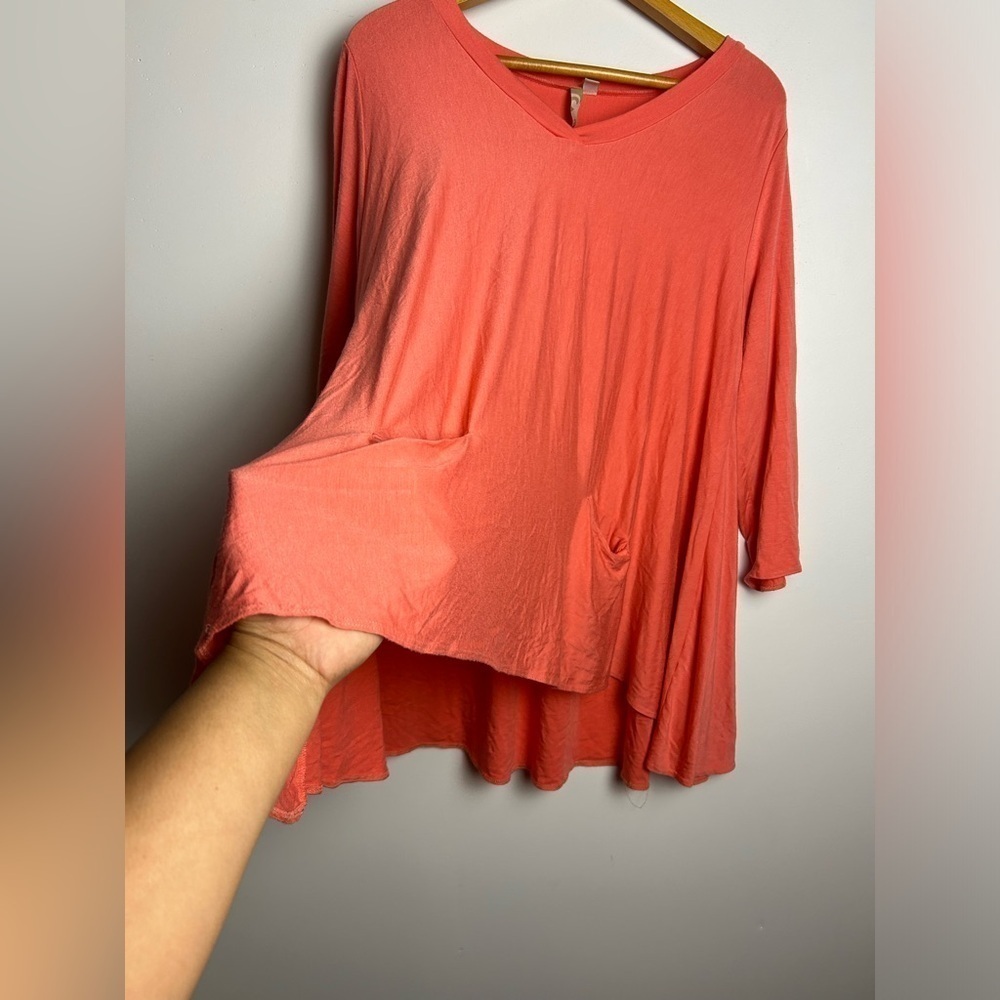 COMFY USA Modal Cotton Coral Long Sleeve Soft stretchy Hi-Low Blouse top Size S - Picture 4 of 9